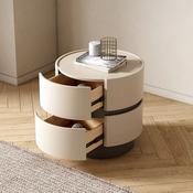 Custom Made Round Modern Cream Nightstand – Solid Wood Storage Bedside Table image