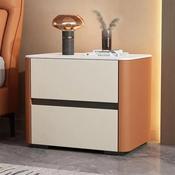 Custom Made Nordic Beige &amp; Tan Bedside Table – Modern Solid Wood Nightstand with 2 Drawers image