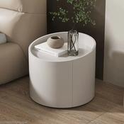 Custom Made Italian Minimalist White Round Nightstand – Eco Water Paint Pine Storage Cabinet image