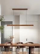 Modern Walnut Wood Pendant Light – Minimalist Linear LED Chandelier for Dining Table or Bar image