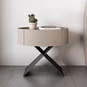 Custom Made Oval Italian Bedside Table – Saddle Leather with Cross-Leg Base image