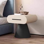 Custom Made Modern Cream &amp; Black Nordic Nightstand – Minimalist Wood Bedside Table image