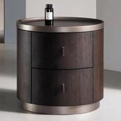 Custom Made Dark Walnut Round Nightstand – 2-Drawer Modern Wood Bedside Table image