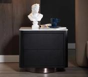 Custom Made Italian Black Nightstand with Stone Top – Modern Round Designer Bedside Table image
