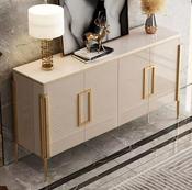 Stylish Beige Side Cabinet/Side Board/Storage Cabinet – Sleek Gold Accents &amp; Spacious Storage Solution image