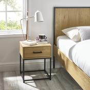 Harlow Light Oak Effect 1 Drawer Bedside Table 40cm - Light Oak Effect/Black image