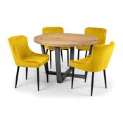 Brooklyn Dining Set - Oak Round Dining Table and 4 Mustard Luxe Chairs image
