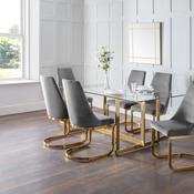 Minori 6 Seater Dining Set - Glass/Gold Table and Chairs image
