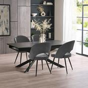 Osaka Black 160 to 240cm Extrending Dining Table Set with 4 Grey Chenille Upholstered Ella Dining Chairs image