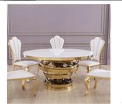 Custom Made Light Luxury Round Marble Dining Table – Stainless Steel Base, 4–8 Seater image
