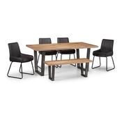 Brooklyn Dining Set - Oak Rectangular Dining Table 1 Oak Brooklyn Bench and 4 Grey Soho Chairs image