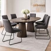 Arya 120 200cm Extending Round Dark Oak Dining Table Set with 6 Antique Black Soho Faux Leather Dining Chairs image