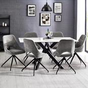 Bradley Ceramic Marble Effect Rectangular Dining Table Set with 6 Jonah Chenille Upholstered Dining Chairs image