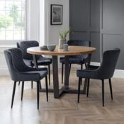 Brooklyn Dining Set - Oak Round Dining Table and 4 Grey Luxe Chairs image