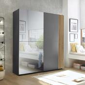 Berno Light Oak and Dark Grey Sliding 2 Door Wardrobe With Mirror 170cm image