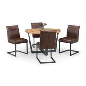 Brooklyn Dining Set - Oak Round Dining Table and 4 Brown Brooklyn Chairs image