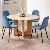 Cellini Round Effect Dining Table Set with 4 Lottie Chenille Upholstered Dining Chairs image