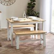Linwood White Natural Rectangluar Dining Table Set with 2 Benches image