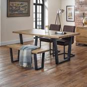 Brooklyn Rectangualr Solid Oak Dining Table Set with 2 Brown Faux Leather Dining Chairs and Matching Bench image