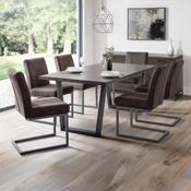 Brooklyn Rectangualr Solid Oak Dining Table Set with 6 Brown Faux Leather Dining Chairs image