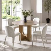 Cellini Round Oak Effect Dining Set with 4 Holly Fully Upholstered Beige Chenille Chairs