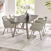 Callisto 4 Seater Dining Set - Smoked Bubble GlassBeige Faux Table and Chairs image