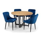 Brooklyn Dining Set - Oak Round Dining Table and 4 Blue Luxe Chairs image