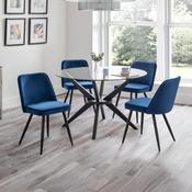 Anderson Round Glass Dining Table Set with 4 Burgess Blue Velvet Dining Chairs image