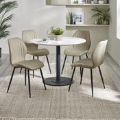 Luca 4 Seater Dining Set - Marble EffectTaupe Faux Leather Table and Chairs image