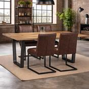 Brooklyn Rectangualr Solid Oak Dining Table Set with 4 Brown Faux Leather Dining Chairs image