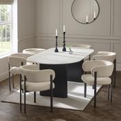 Bolivia 6 Seater Dining Set - Stone Effect Printed GlassCream Table and Chairs image