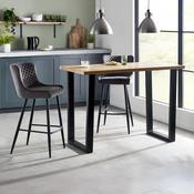 Brooklyn Solid Oak 96cm Bar Table Set with 2 Luxe Grey Velvet Quilted Stools image