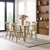 Kaito Rectangular Oak Curved Leg Dining Table Set with 4 Sakura Fan Back Chairs image