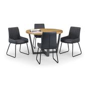 Brooklyn Dining Set - Oak Round Dining Table and 4 Grey Soho Chairs image