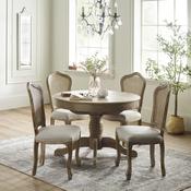 Camille Round Limed Oak Extending Dining Table Set with 4 Rattan Back Chairs image