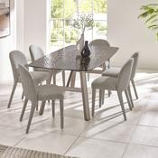 Callisto 6 Seater Dining Set - Smoked Bubble GlassBeige Chenille Table and Chairs image