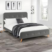 Astrid 150cm King Grey Button Headboard Linen Style Fabric Bed Frame image