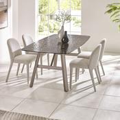 Callisto 4 Seater Dining Set - Smoked Bubble GlassBeige Chenille Table and Chairs image