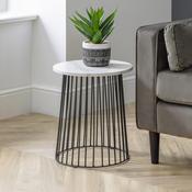 Broadway 40cm White Marble/Black Side Table - Living Room Accent Table image
