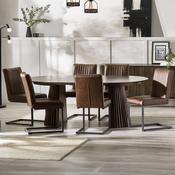 Arya 120 200cm Extending Round Dark Oak Dining Table Set with 6 Brooklyn Brown Faux Leather Dining Chairs image