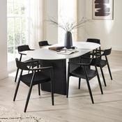 Bolivia 6 Seater Dining Set - Stone Effect Printed GlassBlack Table and Chairs image
