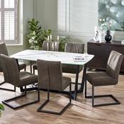 Olympus Dining Set - White Marble Effect Table and 6 Charcoal Brooklyn Chairs image