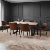 Berwick Rectangular Oak Effect Dining Table Set with 6 Brooklyn Brown Faux Leather Dining Chairs image