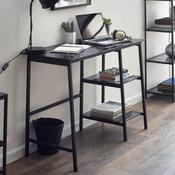 Chicago 104cm Glass Home Office Desk - Home Office Furniture - Smoked Glass and Black image