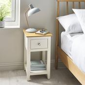 Somerset White and Oak Compact 1 Drawer Bedside Table with Shelf 34cm - White/Oak image
