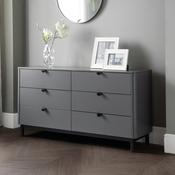 Chloe Storm Grey 6 Drawer Wide Chest of Drawers 140cm - Storm Grey/Black image
