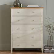 Coxmoor 5 Drawer Wide Chest of Drawers 84cm - Ivory and Oak image