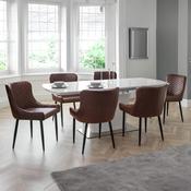 Como White Gloss Rectangular 160 to 200cm Extending Dining Table Set with 6 Luxe Brown Faux Leather Dining Chairs image