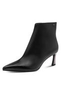 Leather Pointed Toe Heel Boot - Black