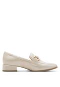 Buckle Detail Heel Loafer - Cream Patent